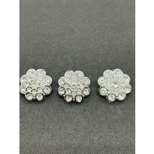 Boncukcu Abla Gümüş Üzeri Taşlı Çiçek Model Metal Kaban Ceket Trençkot Düğmesi 2,29 cm - 3 Adet