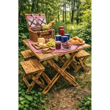 Ceritoğlu Çam Katlanabilir Portatif Masa Takımı 4 Adet Tabure-Kamp-Balkon-Bahçe-Dükkan-Kafe-Piknik