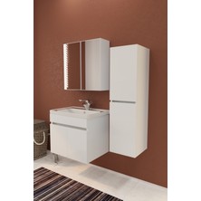 Makbulce Tokyo Havlu Dolaplı 65CM Seramik Lavabolu Mdf Aynalı Banyo Dolabı