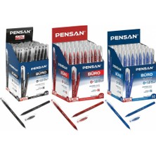 Pensan Büro 2270 Tükenmez Kalem 1.0 mm 3 Renk Seti - 50 Siyah + 50 Mavi + 50 Kırmızı - 3 Kutu (150 Adet)