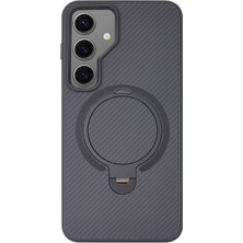Brabus Samsung S24 Magsafe Özellikli Karbon Fiber Kaplamalı Metal Standlı Anti-Shock Urban Silikon Kılıf