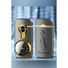 Kişiye Özel Isimli Metal Rüzgar Geçirmez Saatli Gazlı Çakmak