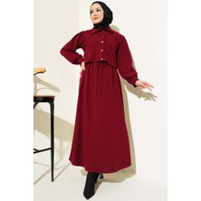 Tesettür Diyarı Beli Büzgülü Fitilli Jile Ceket Triko Takım- Bordo