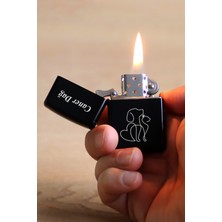 Kişiye Özel Siyah Benzinli Zippo Çakmak, Kedi ve Köpek Baskılı