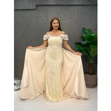 E&A Eren Abiye Kalın Askılı Incı Islemelı Pelerınlı Balık Abıye