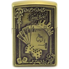 Şık Metal Eskitme Gazlı Çakmak, Zar Iskambil Temalı, 1 Adet