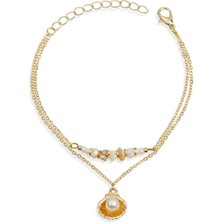 Klips Concept Çift Zincir Istiridye Inci Detay Halhal