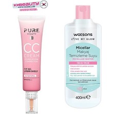 Pure Beauty, cc Krem, SPF50, Natural 30 ml + Watsons, Micellar, Makyaj Temizleme Suyu 400 ml