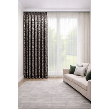 Perde Merkezi Bulut Acı Kahve Bej Fon Perde Salon ve Misafir Odalarına Uygun 1/3 Sık Pileli Tek Kanat Lüks Modern Fon Perde