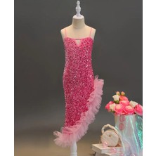 3b Kids Pembe Pullu Payetli Abiye Elbise Kız Çocuk Elbise Düğün Davet Organizasyon Doğum Günü Elbisesi