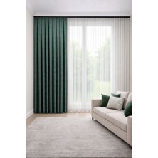 Perde Merkezi Kazayağı Yeşil Antrasit Fon Perde Salon ve Misafir Odalarına Uygun 1/3 Sık Pileli Tek Kanat Lüks Modern Fon Perde