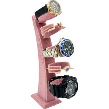 Sezgin Kutu ve Aksesuar Saat ve Kelepçe Bileklik Standı Dikey Süet Pembe