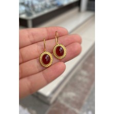 Erer Gümüş Gümüş Sallantılı Akik Taşlı Altın Kaplama Küpe HS853B2