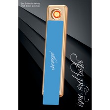 Kişiye Özel Baskılı Şarjlı Mavi Dokunmatik Elektronik Çakmak