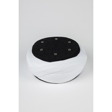 Sarıkhane Talebe Sarığı - Beyaz Kumaş - Siyah Takke - Çapraz Sarım - Kuş Gözü - 7 Metre