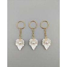 Boncukcu Abla 33X 22 mm Zarif Inci Detaylı Akrilik Yaprak Gold Anahtarlık - 20 Adetli Paket