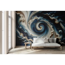 Grown 3D Akışkan Mavi ve Beyaz Soyut Duvar Kağıdı - Mutfak ve Banyo