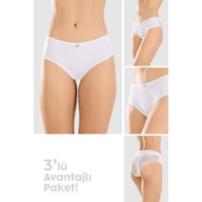 Baykar Kadın Pamuklu Likralı Arkası Dantelli Slip Külot 3lü Paket 8432 Beyaz