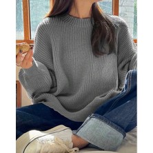 Yuga Knitting Kadın Oversize Selanik Örgü Yumuşak Triko Kazak