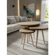 Doğal Masif Ahşap 3’lü Zigon Sehpa Takımı