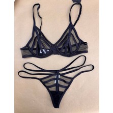 Wonna Siyah Fashion Saten Biyeli Tül Sütyen Tanga Takım