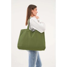 Bagg 3 Çıtlı Yağ Yeşili Büyük Boy Kanvas Çanta