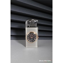 Şık Gümüş Tasarımlı Kapaklı Saatli Gazlı Çakmak, Kaliteli ve Kullanışlı