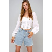 Bacc Açık Mavi Duble Paça Cepli Jean Kot Şort BCHNW-251165