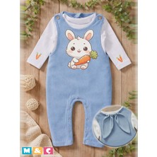 M.Ç Family Store Tavşan Kulaklı Bebek Kot Salopet 2li Takım Bunny Denim Overall Set