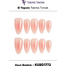 Takma Takma KUBD1772 Uzun Badem 10'lu Tekrar Kullanılabilir El Yapımı Protez Takma Tırnak Pembe-L