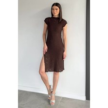 Gülseli Kadın Astarsız Ajurlu Yırtmaç Detaylı Likralı Elbise P-00020398