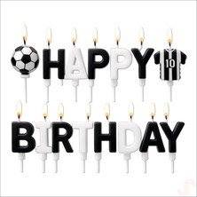 Süsle Bebek ve Parti Siyah Beyaz Happy Birthday 15 Parça Doğum Günü Mum Seti