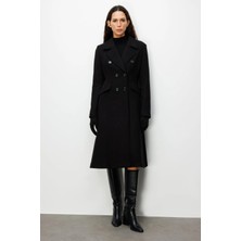 Ekol Uzun Kadın Siyah Manto 06073