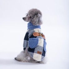 Pawstar Lacivert Chicago Checks V2 Ekose Desenli Düğmeli Köpek Ceketi Kalın Peluş Köpek Kıyafeti Kedi Kıyafeti