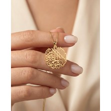 İndigo Takı Yuvarlak Ayetel Kürsi Hat Sanatı Altın Kaplama Gümüş Kolye