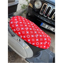 Normadia Kırmızı Beyaz Desenli Penye Motosiklet Kılıfı, 50CC Motor Uyumlu