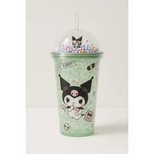 Marsilyan Kuromi Temalı Suluk Pipetli Buzlu Cam Görünümlü 450 ML Çift Katman Mika Su Şişesi 2647 Yeşil