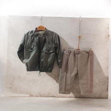 Erkek Bebek Deri Ceketli 3'lü Kombin Takım