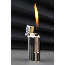 Şık Siyah ve Altın Çizgili Tasarımlı Gazlı Çakmak, Kapaklı, Zarif ve Kullanışlı