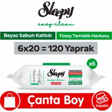Sleepy Easy Clean Beyaz Sabun Katkılı Yüzey Temizlik Havlusu Çanta Boy  6X20 (120 Yaprak)