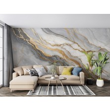 Grown Altın Çizgili Beyaz Mermer Desenli Duvar Kağıdı - Mutfak ve Banyo