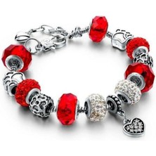 Kumi Avusturya Kristali Charmlı Gümüş Kaplama Kadın Bileklik 20 Cm