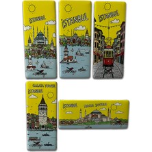 Arda Hediyelik Eşya Istanbul Temalı 5'li Metal Magnet Seti – 5X12 cm – Retro Illüstrasyon Serisi