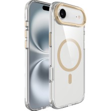 iPhone 17 Air Kılıf M-Safe Şarj Özellikli Airbagli Kamera Standlı Zore Azor Kapak - Gold