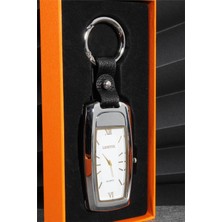 Gümüş Renk Saatli Anahtarlık USB Şarjlı Çakmak, Pratik ve Şık Tasarım