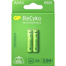 Amazex Gp Recyko 650 Mah R03 Aaa Şarjlı 2li Ince Kalem Pil GP65AAAHCE-2EB2 (GPRHCH63E000) (4767)