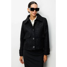 Ekol Kadın Kapak Cepli Siyah Manto 06089