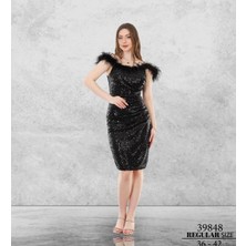 Arin Yakası Tüylü Kolsuz Pullu Elbis