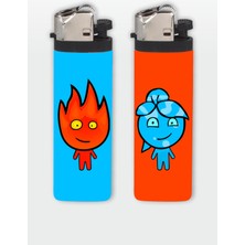 Ateş ve Su Temalı Gazlı Çakmak, 2'li Set, Kaliteli ve Dayanıklı