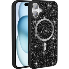 Case 4u Apple iPhone 16 Plus Kılıf Pırlanta Tasarımlı M-Safe Şarj Özellikli Mozaik Silikon Kapak Siyah